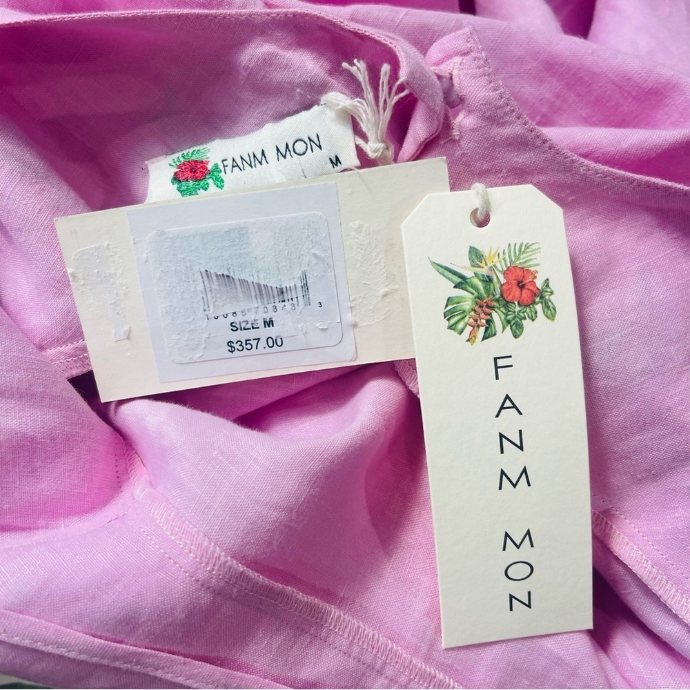 FANM MON Aster Pink Demre Linen Embroidered Maxi Dress Ruffle Sleeve NWT $357 - Picture 13 of 16